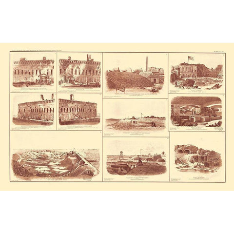 Forts of South Carolina - Bien 1895 White Modern Wood Framed Art Print by Bien
