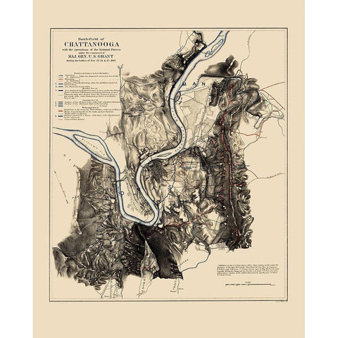 Battlefield of Chattanooga - Smith 1863 White Modern Wood Framed Art Print by Smith