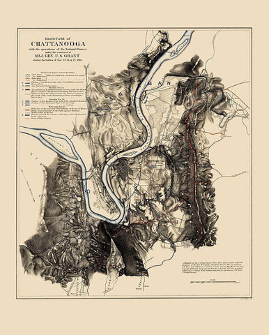 Battlefield of Chattanooga - Smith 1863 Black Ornate Wood Framed Art Print with Double Matting by Smith