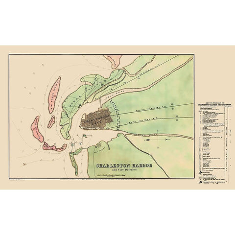 Charleston Harbor with City Defences - Usser  1864 Gold Ornate Wood Framed Art Print with Double Matting by Usser