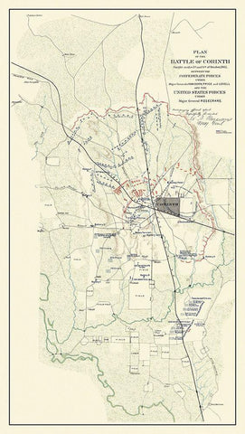Battle of Corinth Mississippi - Rosecrans 1862 White Modern Wood Framed Art Print with Double Matting by Rosecrans