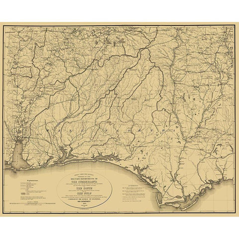 Cumberland of South and Gulf - Callahan 1863 Gold Ornate Wood Framed Art Print with Double Matting by Callahan