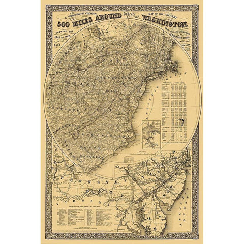 Washington DC 500 Miles Around - Colton 1861 Black Modern Wood Framed Art Print with Double Matting by Colton