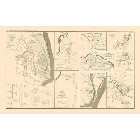 Defenses In Civil War - Bien  1895 Gold Ornate Wood Framed Art Print with Double Matting by Bien