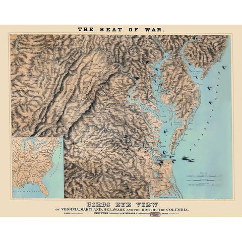 War of Virginia Maryland Delaware Washington DC White Modern Wood Framed Art Print by Schaus
