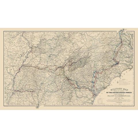 Marches of United States Forces - Sherman 1865 White Modern Wood Framed Art Print by Sherman