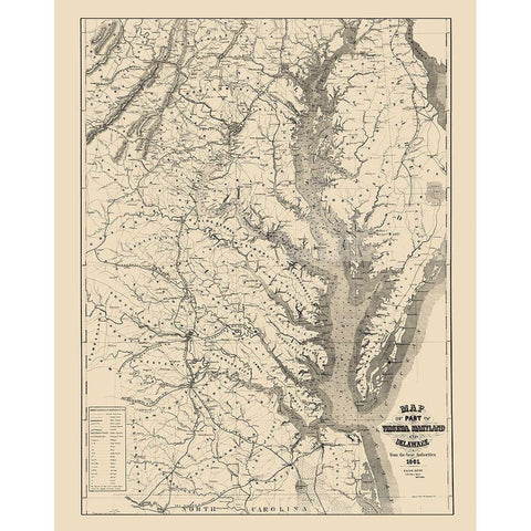 Virginia Maryland Delaware - Blunt 1861 Gold Ornate Wood Framed Art Print with Double Matting by Blunt