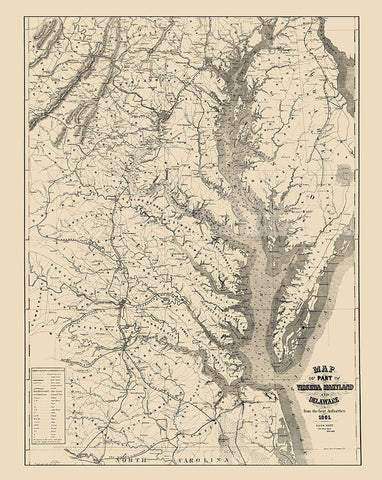 Virginia Maryland Delaware - Blunt 1861 Black Ornate Wood Framed Art Print with Double Matting by Blunt