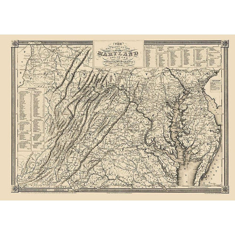 Guide Delaware Maryland Pennsylvania Virginia Black Modern Wood Framed Art Print by Lucas