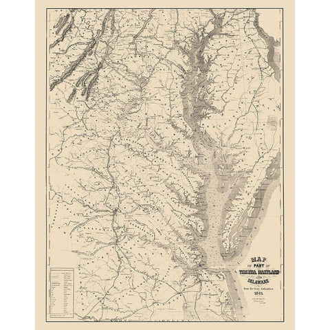 Virginia Maryland Delaware - Blunt 1861 Black Modern Wood Framed Art Print with Double Matting by Blunt