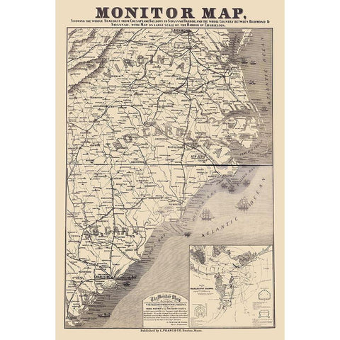 Coast of Carolinas Virginia - Prang 1863 Black Modern Wood Framed Art Print by Prang