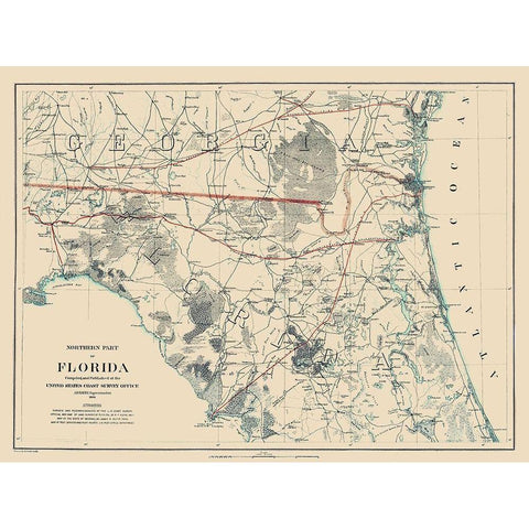 Northern Florida - Bache 1864 Gold Ornate Wood Framed Art Print with Double Matting by Bache