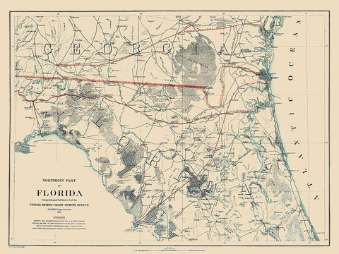 Northern Florida - Bache 1864 White Modern Wood Framed Art Print with Double Matting by Bache