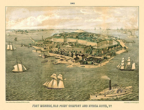 Fort Monroe Old Point Comfort Hygeia Virginia White Modern Wood Framed Art Print with Double Matting by Sachse