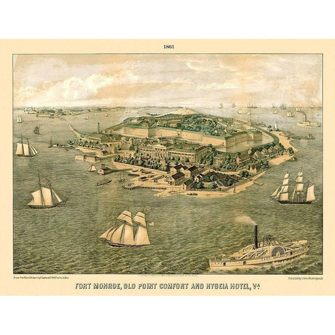 Fort Monroe Old Point Comfort Hygeia Virginia Black Modern Wood Framed Art Print by Sachse