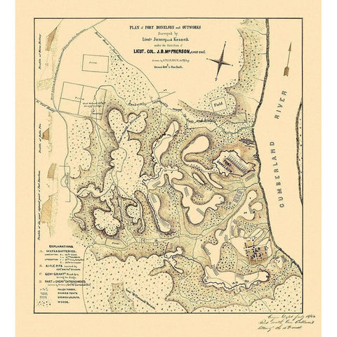 Fort Donelson Outworks Tennessee - McPherson 1876 Black Modern Wood Framed Art Print with Double Matting by McPherson