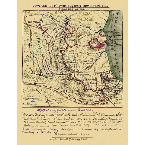 Attack Capture of Fort Donelson Tennessee Gold Ornate Wood Framed Art Print with Double Matting by Grant
