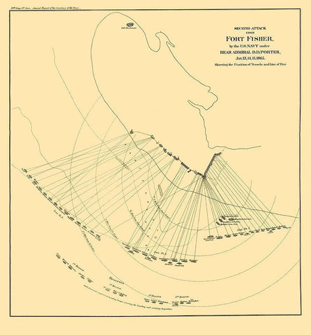 Fort Fisher North Carolina Second Attack Black Ornate Wood Framed Art Print with Double Matting by Porter