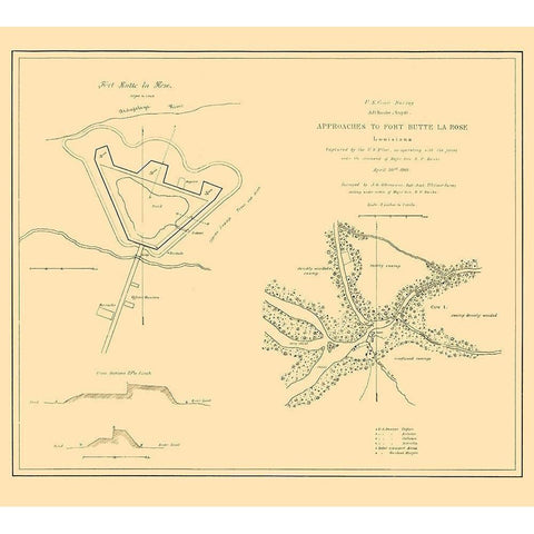 Approaches To Fort Butte La Rose Louisiana Gold Ornate Wood Framed Art Print with Double Matting by Bache