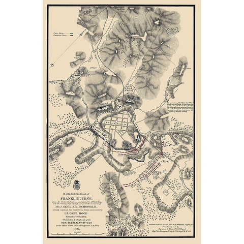 Franklin Tennessee Battlefield - Schofield 1874 Black Modern Wood Framed Art Print with Double Matting by Schofield