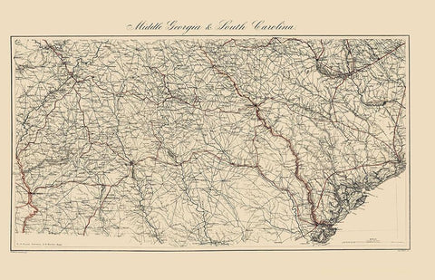 Central Georgia South Carolina - Bache 1865 Black Ornate Wood Framed Art Print with Double Matting by Bache