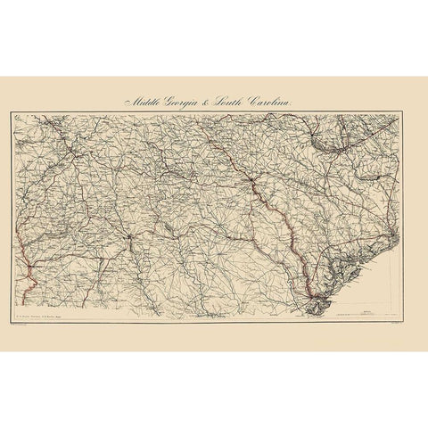 Central Georgia South Carolina - Bache 1865 Black Modern Wood Framed Art Print by Bache