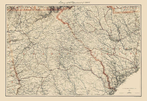 Georgia South Carolina - Bache 1861 Black Ornate Wood Framed Art Print with Double Matting by Bache