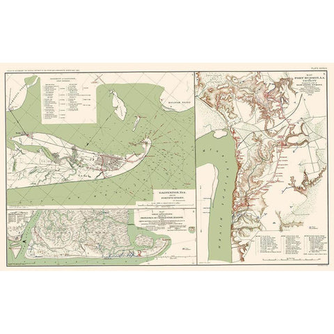 Galveston Charleston Port Hudson - Bien 1891 Black Modern Wood Framed Art Print with Double Matting by Bien