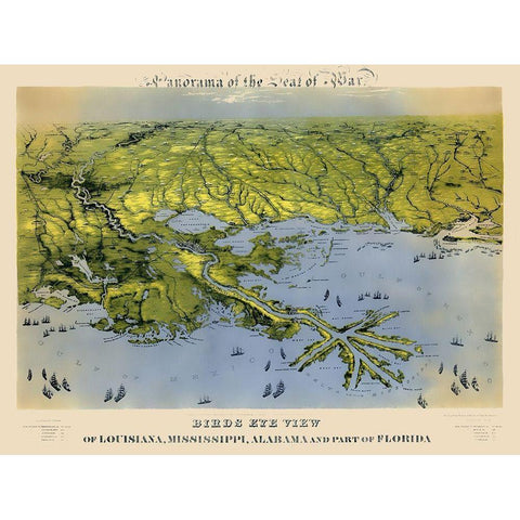 Louisiana Mississippi Alabama Florida Black Modern Wood Framed Art Print with Double Matting by Bachmann