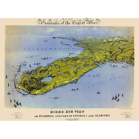 Florida Georgia Alabama - Bachmann 1861 Gold Ornate Wood Framed Art Print with Double Matting by Bachmann