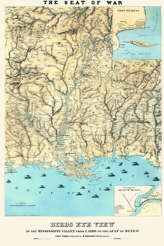 Mississippi from Cairo to Gulf of Mexico Black Ornate Wood Framed Art Print with Double Matting by Schaus