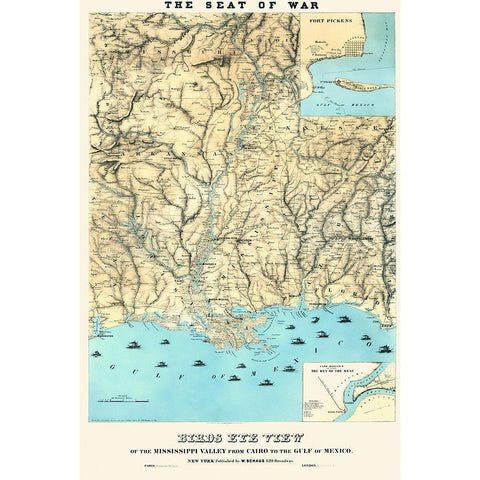 Mississippi from Cairo to Gulf of Mexico Black Modern Wood Framed Art Print with Double Matting by Schaus