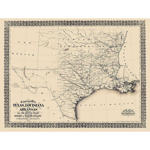 Campaign of Texas Louisiana Arkansas Gold Ornate Wood Framed Art Print with Double Matting by Blessington