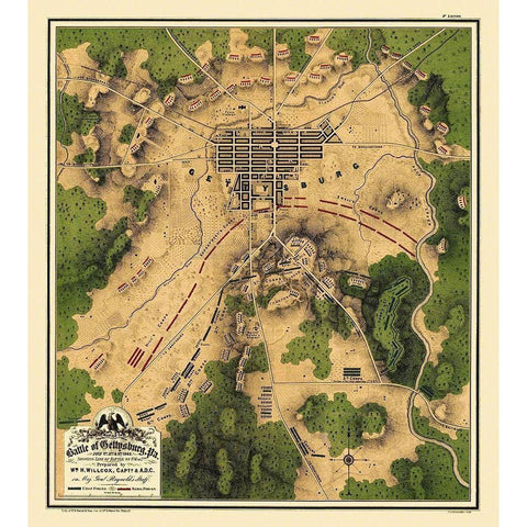 Battle of Gettysburg Pennsylvania - Willcox 1863 Black Modern Wood Framed Art Print with Double Matting by Willcox