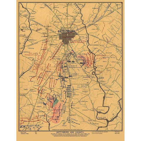 Gettysburg and Vicinity Pennsylvania - Hunter 1863 Black Modern Wood Framed Art Print with Double Matting by Hunter