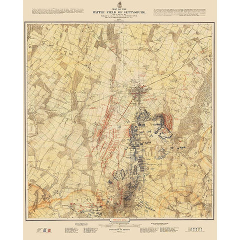 Gettysburg Battlefield Third Days Battle Gold Ornate Wood Framed Art Print with Double Matting by Warren