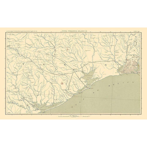 Texas Louisiana Gulf Coast Region - Bien 1895 Gold Ornate Wood Framed Art Print with Double Matting by Bien