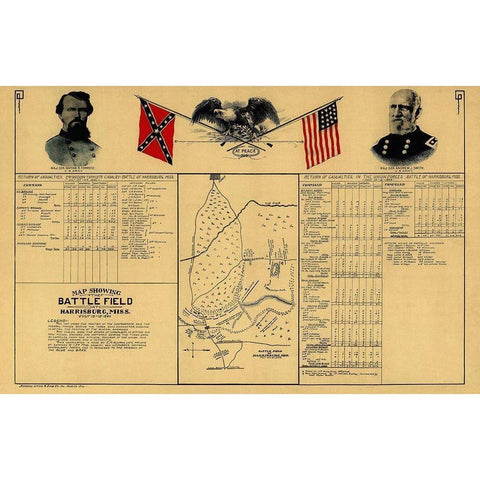 Harrisburg Mississippi Battle - Allman 1864 Black Modern Wood Framed Art Print by Allman