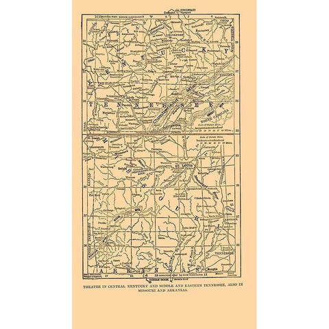 Kentucky Tennessee Missouri Arkansas - Plum 1882 Gold Ornate Wood Framed Art Print with Double Matting by Plum