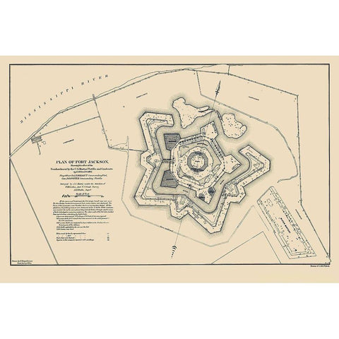 Fort Jackson Louisiana  - Bache 1862 Gold Ornate Wood Framed Art Print with Double Matting by Bache