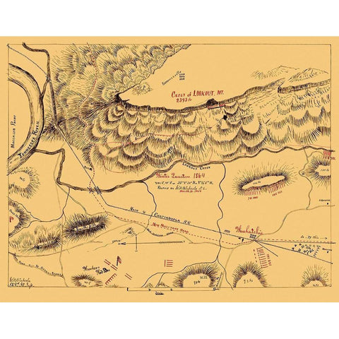Lookout Mountain Battle Tennessee  - Blakeslee Gold Ornate Wood Framed Art Print with Double Matting by Blakeslee