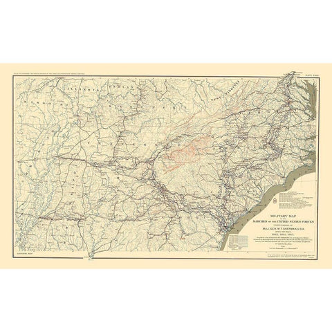 Marches of United States Forces - Sherman 1895 Gold Ornate Wood Framed Art Print with Double Matting by Sherman