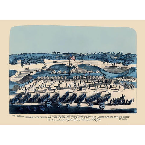 Camp of 67th Regiment - Rees 1863 Black Modern Wood Framed Art Print with Double Matting by Rees