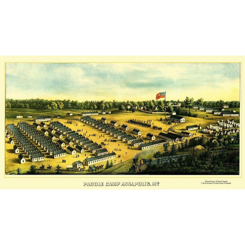Parole Camp Annapolis Maryland - Sachse 1864 Gold Ornate Wood Framed Art Print with Double Matting by Sachse