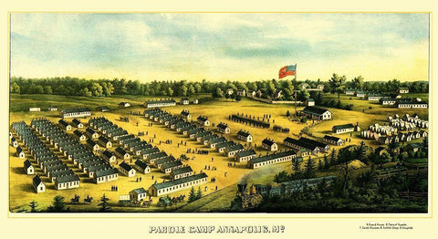 Parole Camp Annapolis Maryland - Sachse 1864 Black Ornate Wood Framed Art Print with Double Matting by Sachse