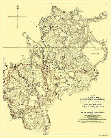 Monterey Tennessee Corinth Mississippi - Bien 1862 Black Ornate Wood Framed Art Print with Double Matting by Bien