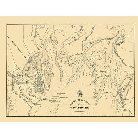 Defences of City of Mobile - Bowen 1866 White Modern Wood Framed Art Print by Bowen