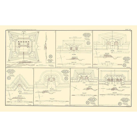 Alabama Defenses - Bien 1895 Gold Ornate Wood Framed Art Print with Double Matting by Bien