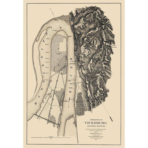 Vicksburg Approaches Rebel Defences - Bache 1863 Gold Ornate Wood Framed Art Print with Double Matting by Bache