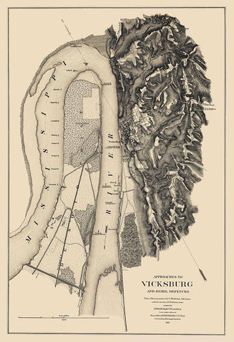 Vicksburg Approaches Rebel Defences - Bache 1863 White Modern Wood Framed Art Print with Double Matting by Bache